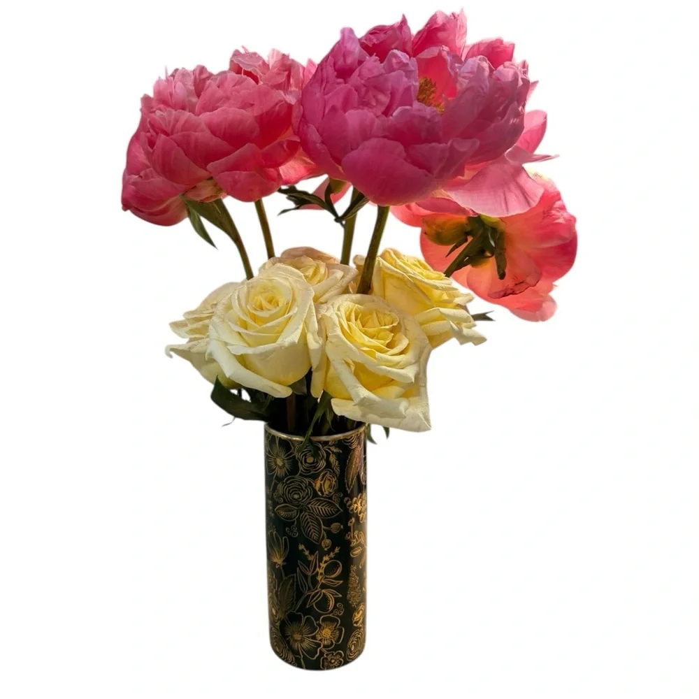 Rifle Paper Co. Colette Green Gold Floral Porcelain Vase Modern Sophisticated